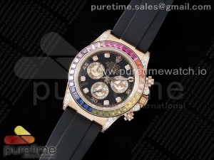 Daytona RG Rainbow Diamonds Bezel JVSF 1:1 Best Edition 904L Steel White Panda Dial on Oysterflex Strap A7750