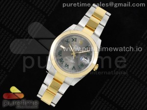 DateJust 41 SS/YG Polished Bezel KING 1:1 Best Edition 904L Steel Gray Dial Green Roman on Oyster Bracelet VR3235