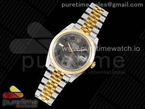 DateJust 41 SS/YG Polished Bezel KING 1:1 Best Edition 904L Steel Gray Dial Green Roman on Jubilee Bracelet VR3235