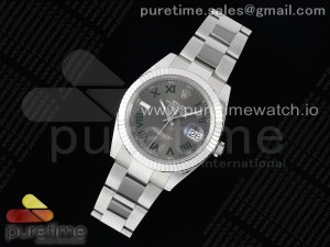 DateJust 41 SS Fluted Bezel KING 1:1 Best Edition 904L Steel Gray Dial Green Roman on Oyster Bracelet VR3235