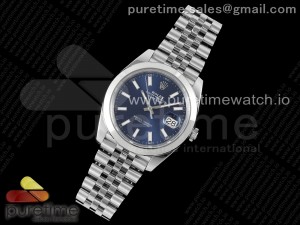 DateJust 41 SS Polished Bezel KING 1:1 Best Edition 904L Steel Blue Stick Dial on Jubilee Bracelet VR3235