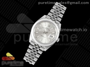 DateJust 41 SS Fluted Bezel KING 1:1 Best Edition 904L Steel Silver Stick Dial on Jubilee Bracelet VR3235