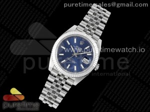 DateJust 41 SS Fluted Bezel KING 1:1 Best Edition 904L Steel Blue Stick Dial on Jubilee Bracelet VR3235