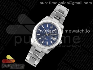 DateJust 41 SS Fluted Bezel KING 1:1 Best Edition 904L Steel Blue Stick Dial on Oyster Bracelet VR3235