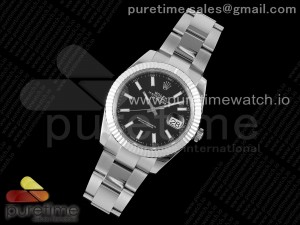 DateJust 41 SS Fluted Bezel KING 1:1 Best Edition 904L Steel Black Stick Dial on Oyster Bracelet VR3235