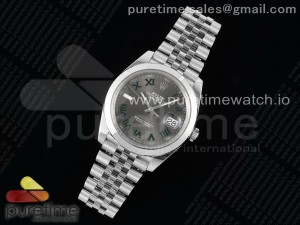 DateJust 41 SS Polished Bezel KING 1:1 Best Edition 904L Steel Gray Green Roman Dial on Jubilee Bracelet VR3235