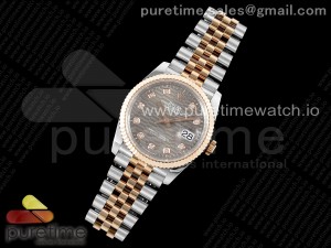 DateJust 36 SS/RG Gold Wrapped JDF 1:1 Best Edition Brown Diamonds Textured Dial on Jubilee Bracelet VR3235 V2