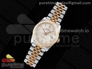 DateJust 36 SS/RG Gold Wrapped JDF 1:1 Best Edition Silver Diamonds Textured Dial on Jubilee Bracelet VR3235 V2