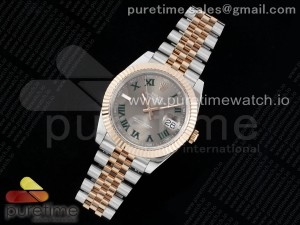 DateJust 41 SS/RG JDF 1:1 Best Edition 904L Steel Gray Dial Green Roman on SS/RG Jubilee Bracelet VR3235 V2