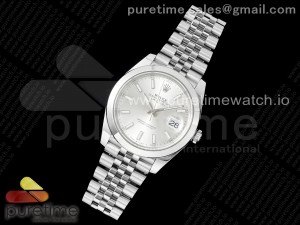 DateJust 41 SS Polished Bezel KING 1:1 Best Edition 904L Steel Silver Stick Dial on Jubilee Bracelet VR3235