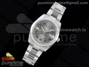 DateJust 41 SS Polished Bezel KING 1:1 Best Edition 904L Steel Gray Dial Green Roman on Oyster Bracelet VR3235