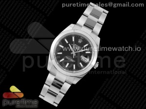 DateJust 41 SS Polished Bezel KING 1:1 Best Edition 904L Steel Black Stick Dial on Oyster Bracelet VR3235