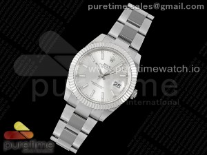 Datejust 41 SS 904L Steel AR+F 1:1 Best Edition Silver Stick Dial on SS Oyster Bracelet VR3235