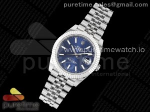 Datejust 41 SS 904L Steel AR+F 1:1 Best Edition Blue Stick Dial on SS Jubilee Bracelet VR3235