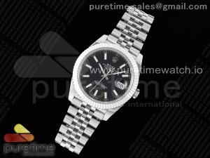 Datejust 41 SS 904L Steel AR+F 1:1 Best Edition Black Stick Dial on SS Jubilee Bracelet VR3235