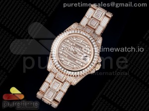 GMT Master II RG Full Paved Diamonds HKF Best Edition Diamonds Dial on RG Bracelet A2836