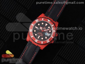 Submariner DIW Red Carbon VSF 1:1 Best Edition Black Dial on Black Nylon Strap VS3135