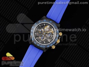 Blaken Daytona PVD Carbon Bezel GETF Best Edition Skeleton Blue Dial on Blue Rubber Strap SA4130