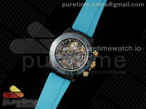 Blaken Daytona PVD Ceramic Bezel GETF Best Edition Skeleton Cyan Dial on Cyan Rubber Strap SA4130