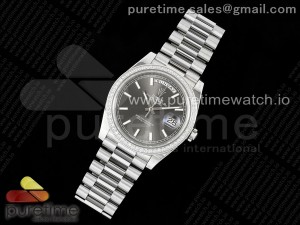 DayDate 40 SS GSF Gain Weight Gray Stick Dial Diamonds Bezel on President Bracelet A2836