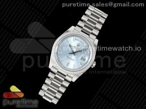 DayDate 40 SS GSF Gain Weight Ice Blue Crystal Dial Diamonds Bezel on President Bracelet A2836