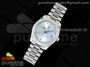DayDate 40 SS GSF Gain Weight Ice Blue Roman Dial Diamonds Bezel on President Bracelet A2836