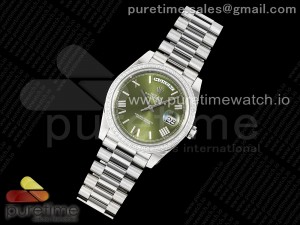 DayDate 40 SS GSF Gain Weight Green Roman Dial Diamonds Bezel on President Bracelet A2836