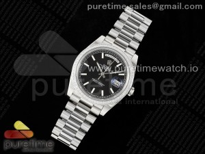 DayDate 40 SS GSF Gain Weight Black Stick Dial Diamonds Bezel on President Bracelet A2836