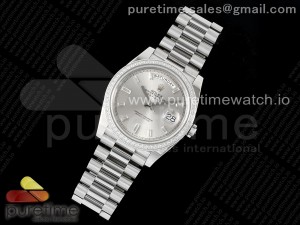 DayDate 40 SS GSF Gain Weight Silver Crystal Dial Diamonds Bezel on President Bracelet A2836