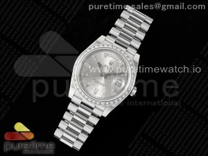 DayDate 40 SS GSF Gain Weight Silver Crystal Dial Diamonds Bezel on President Bracelet A2836