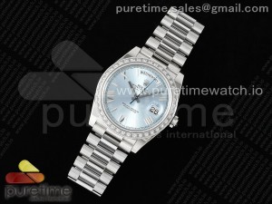 DayDate 40 SS GSF Gain Weight Ice Blue Roman Dial Diamonds Bezel on President Bracelet A2836