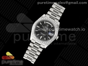 DayDate 40 SS GSF Gain Weight Black Crystal Dial Diamonds Bezel on President Bracelet A2836
