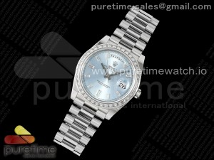 DayDate 40 SS GSF Gain Weight Ice Blue Crystal Dial Diamonds Bezel on President Bracelet A2836
