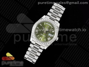 DayDate 40 SS GSF Gain Weight Green Roman Dial Diamonds Bezel on President Bracelet A2836