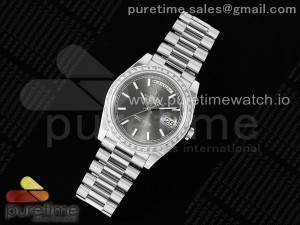 DayDate 40 SS GSF Gain Weight Gray Roman Dial Diamonds Bezel on President Bracelet A2836