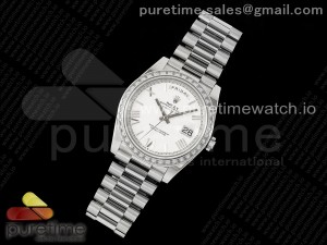 DayDate 40 SS GSF Gain Weight White Roman Dial Diamonds Bezel on President Bracelet A2836