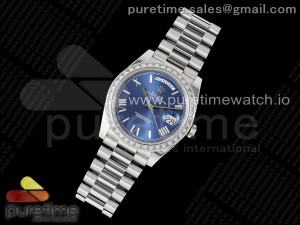 DayDate 40 SS GSF Gain Weight Blue Roman Dial Diamonds Bezel on President Bracelet A2836