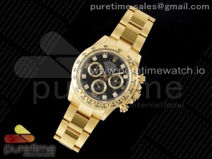 Daytona 116508 KING 1:1 Best Edition Black/YG Diamonds Dial on YG Bracelet SH4130