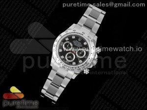 Daytona 116509 SS OMF Best Edition Black Diamonds Dial on SS Bracelet A7750 (Slim Movement)