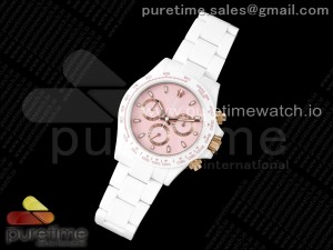 Daytona AET White Ceramic Case and Bracelet Pink Dial N6F Best Edition SA4130