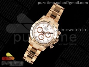 Daytona 116505 RG OMF Best Edition White Dial on RG Bracelet A7750 (Slim Movement)