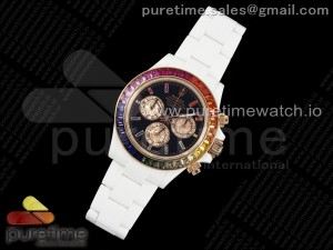 Daytona White Ceramic Case and Bracelet Black Rainbow Dial Rainbow Bezel N6F Best Edition SA4130
