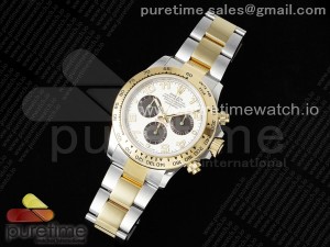 Daytona 116503 SS/YG OMF Best Edition White/Black Roman Dial on SS/YG Bracelet A7750 (Slim Movement)