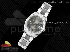 DateJust 36 SS 126200 VSF 1:1 Best Edition 904L Steel Gray Dial Green Roman on Oyster Bracelet VS3235