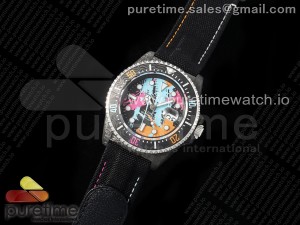 Sea Dweller 43mm Carbon DIWF Best Edition Graffiti Dial on Black Nylon Strap A2824