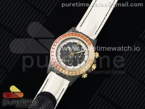 Daytona DIW Carbon Case DIWF Edition Black/White Dial Orange Diamonds Bezel on White Nylon Strap A7750