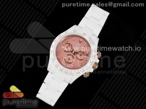 Daytona AET White Solid Ceramic Case and Bracelet Pink Dial ZF 1:1 Best Edition SH4130