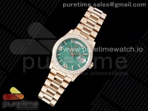 Day Date 36 RG TWSF Best Edition Green Roman Diamonds Dial Diamonds Bezel on RG Bracelet A2836