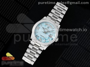 Day Date 36 SS TWSF Best Edition Blue Roman Diamonds Dial Diamonds Bezel on SS Bracelet A2836