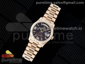 Day Date 36 RG TWSF Best Edition Black Roman Diamonds Dial on RG Bracelet A2836